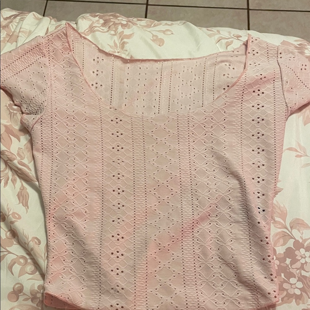 SHEIN Light Pink Eyelet Blouse